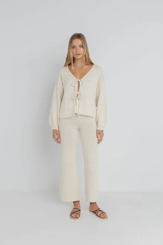 Rhythm Emmie Knit Pants - NATURAL Modern Bootcut Pants