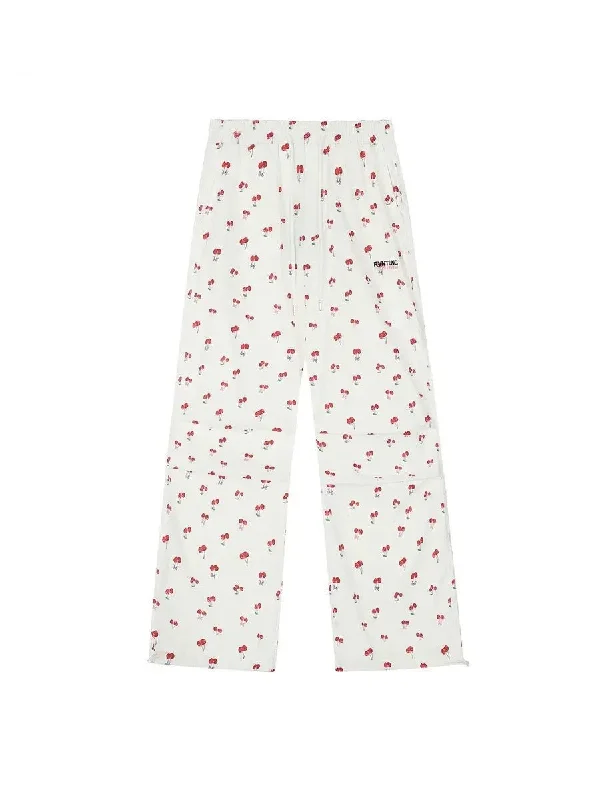 'Cherish' Blokette Oversized Cherry Pattern Drawstring Pants Chic Black Leggings
