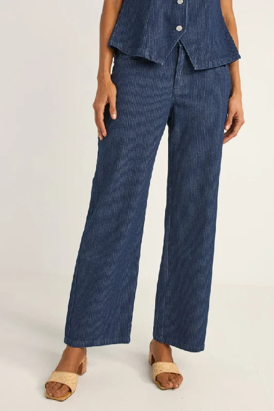 Rhythm Pinstripe Mid-Rise Pant - INDIGO Comfortable Pleated Pants