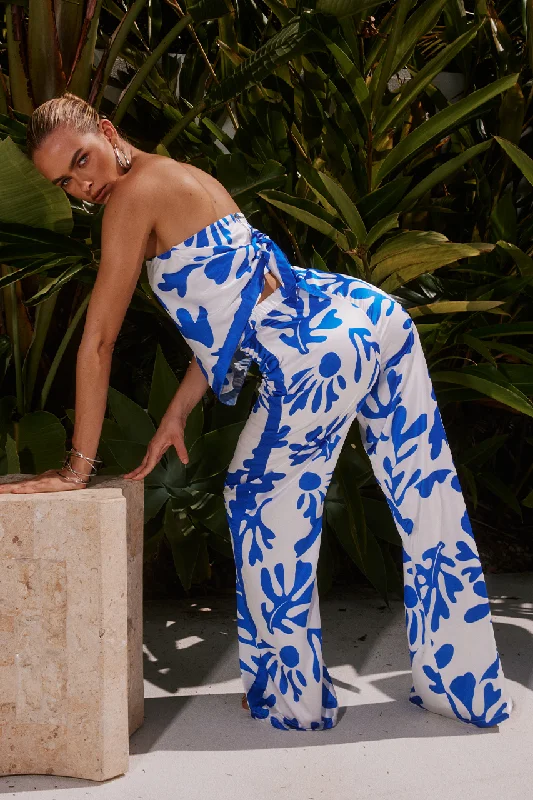 Avianna Pant White Blue Botanica Slim Fit Casual Pants