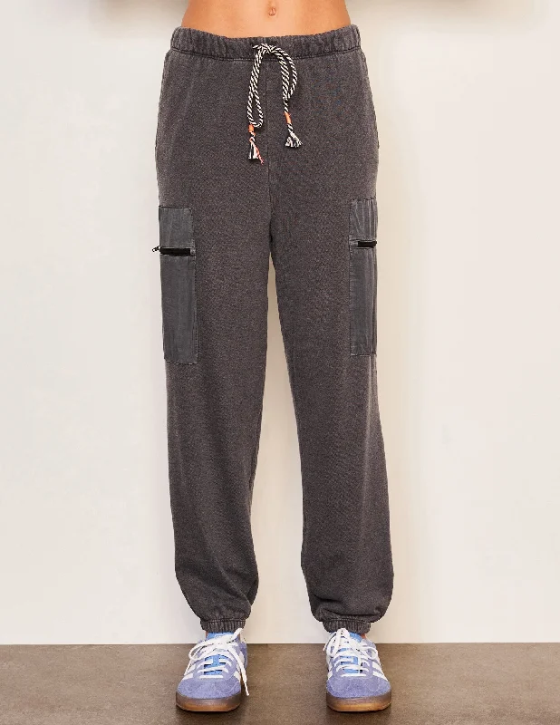 Sundry Mixed Media Cargo Pant Trendy Wide-Legged Trousers