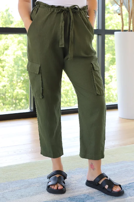 Stateside Linen Paperbag Cargo Pant Elegant Wool Trousers