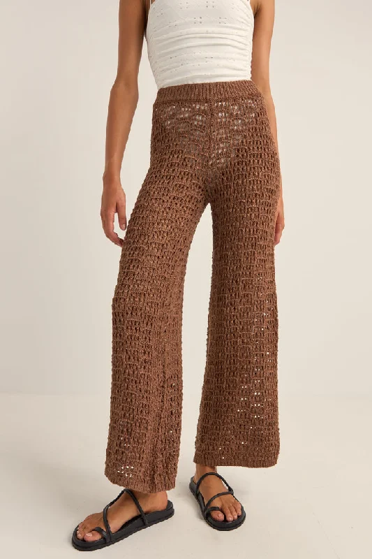 Rhythm Dune Wide Leg Pant - CHOCOLATE Stylish Casual Pants