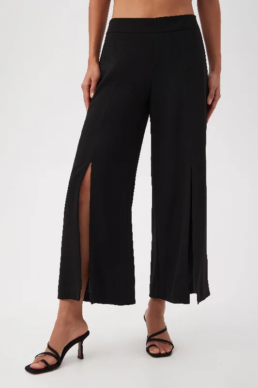 Davon Cropped Wide-Leg Pants With Front Slits Comfortable Denim Trousers