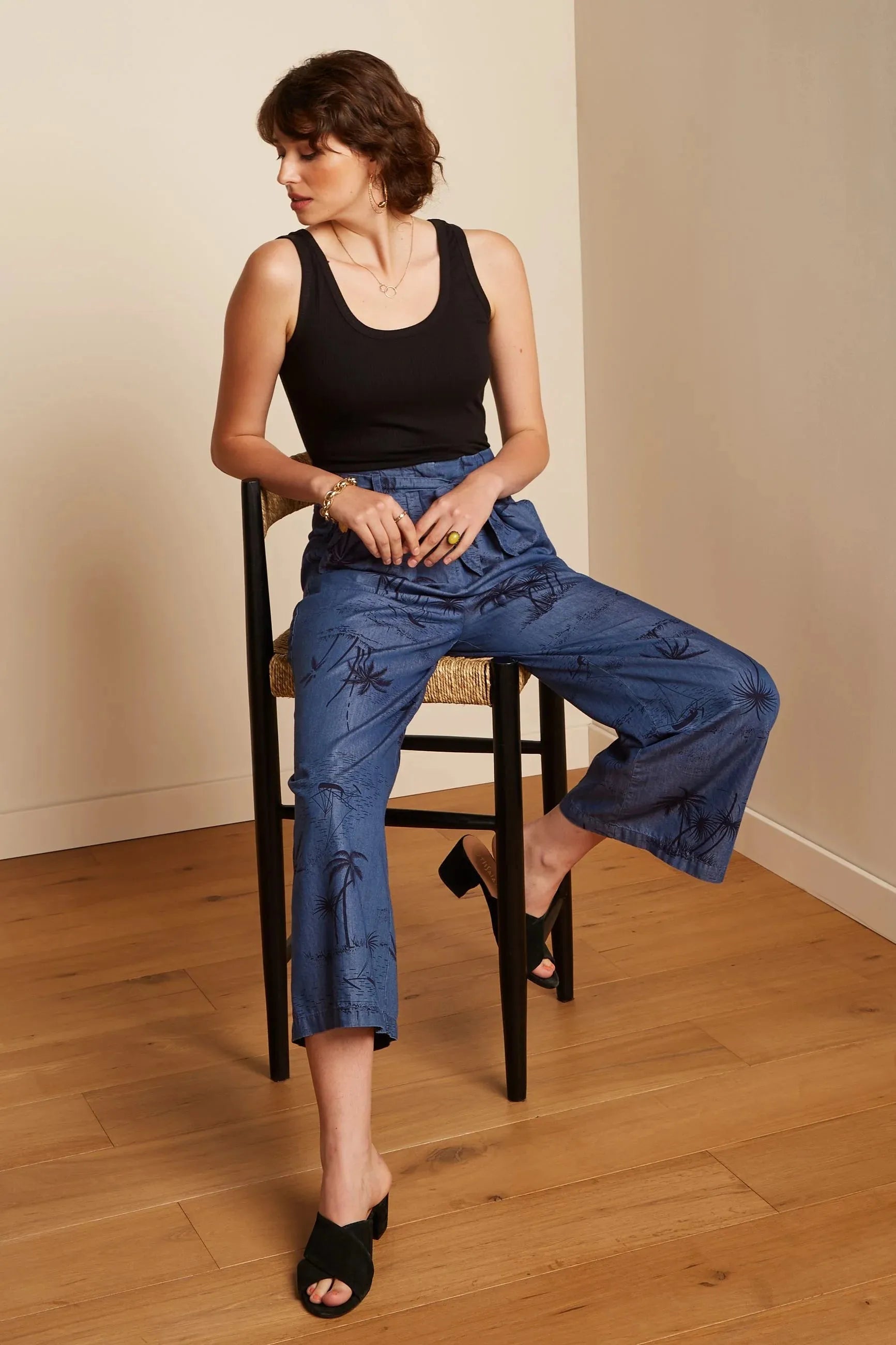King Louie Neva Cropped Pants Daytrip in Denim Blue Trendy Velvet Pants