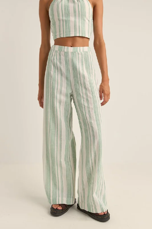 Rhythm Dinero Stripe Wide Leg Pant - GREEN Soft Stretch Pants