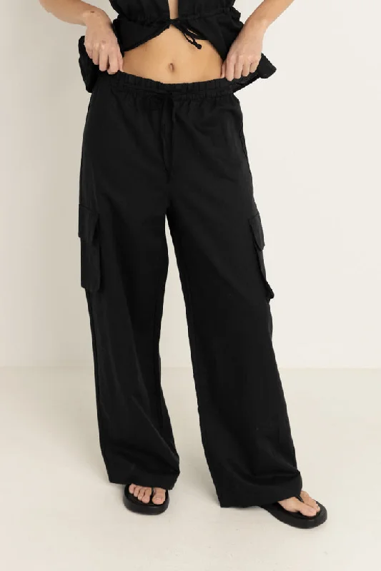 Rhythm Cove Cargo Pant - BLACK Casual Drawstring Pants