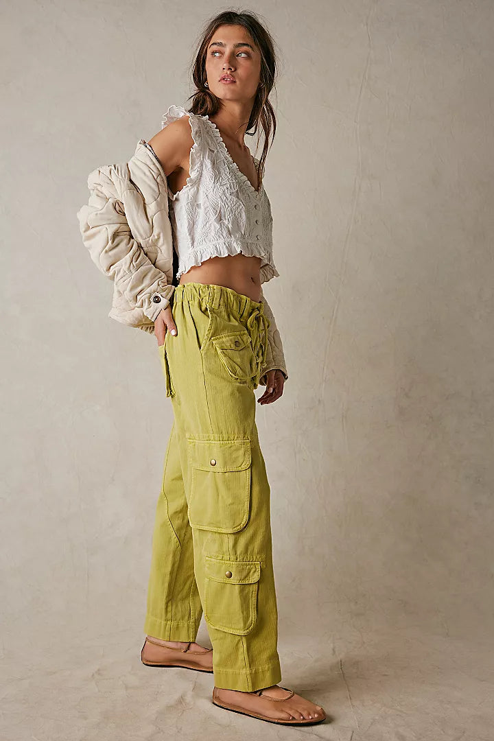 Free People Tahiti Cargo Pants - Citronelle Elegant Wool Trousers