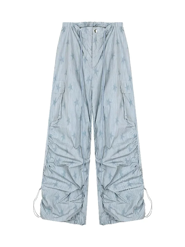 'Paper Plane' Acubi Star Pattern Striped Pocket Pants Relaxed Linen Pants
