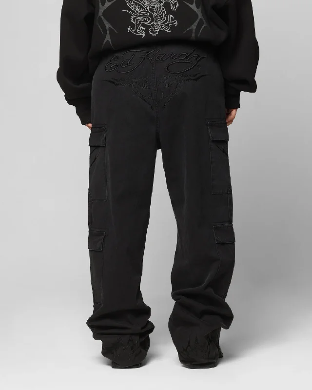 Ed Hardy Electric Cargo Pants Washed Black Slim-Fit Leggings