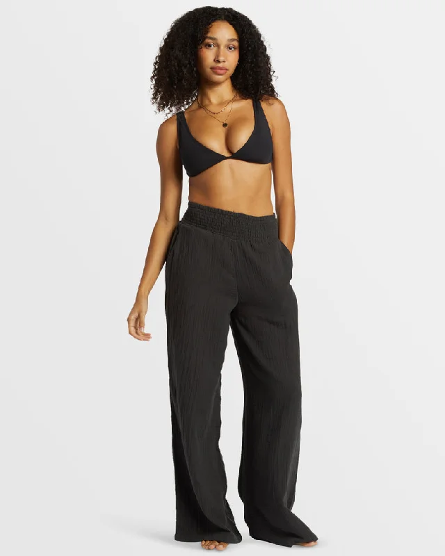 Billabong New Waves Wide Leg Beach Pants - BLACK SANDS Soft Stretch Trousers