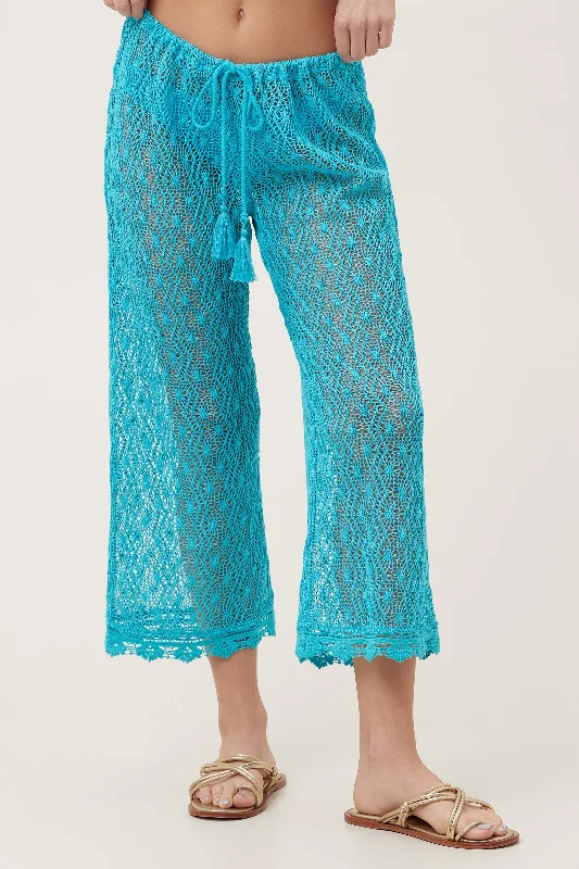 Women's Whim Sheer Crochet Swim Cover-Up Cropped Pant Elegant Silk Pants