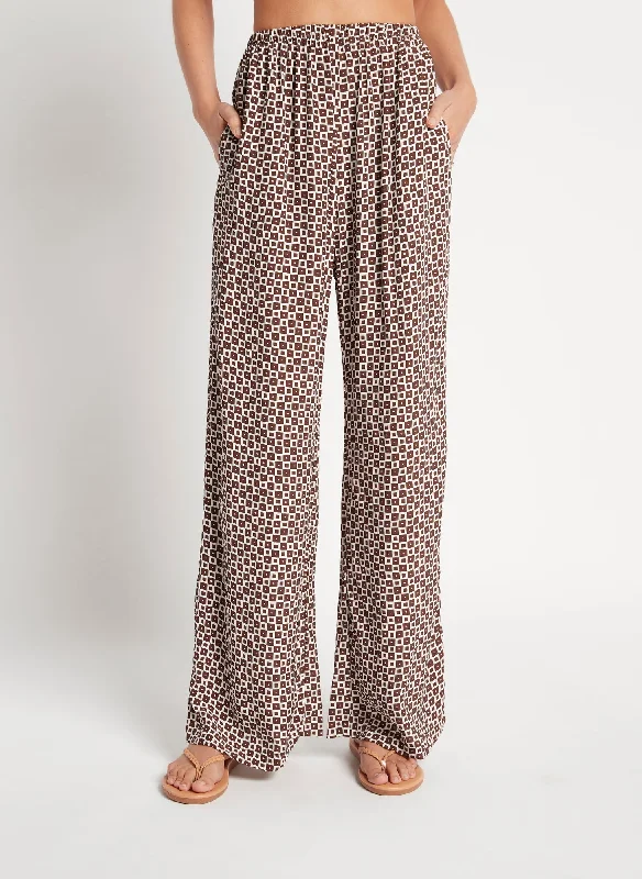 Womens High Waist Pants with Checkered Print Formal Linen Trousers