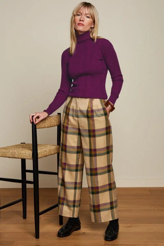 King Louie Marlene Cropped Pants Dreamer Check in Pine Green Classic Straight Pants