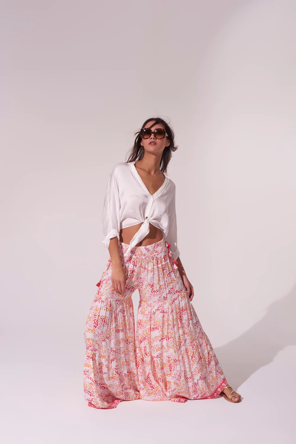 Palazzo Pants in Floral Print High-Waist Trousers