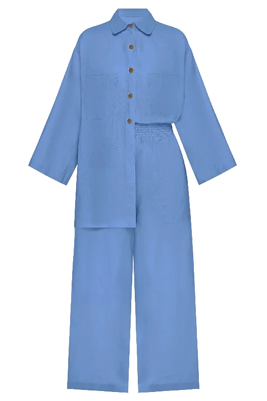 Top And Pants Set Mid Blue Lightweight Linen Pants