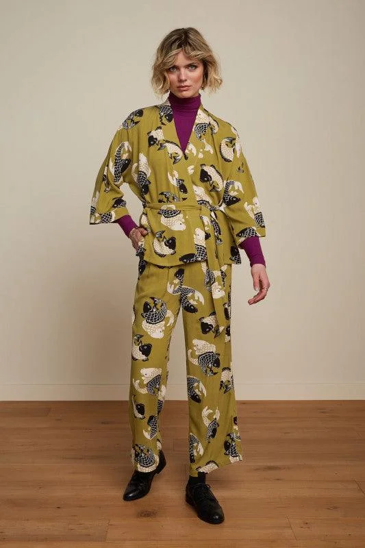 King Louie Fintan Pants Koi in Chartreuse Yellow High-Waist Yoga Pants