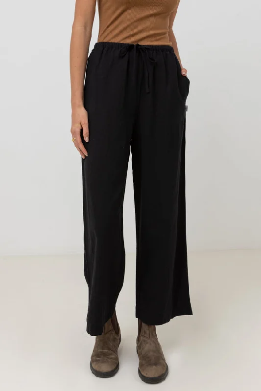 Rhythm Classic Drawstring Pant - Black Comfy Zip-Up Pants