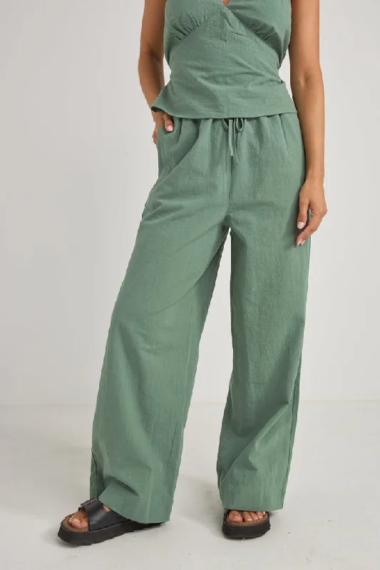 Rhythm Aruba Drawstring Pant - TEAL Classic Bootcut Trousers