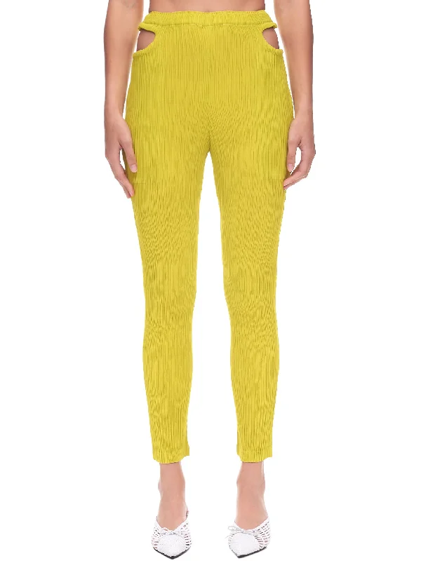 Pleats Cut Out Pants (IM28FF121-52-YELLOW) Chic Capri Pants