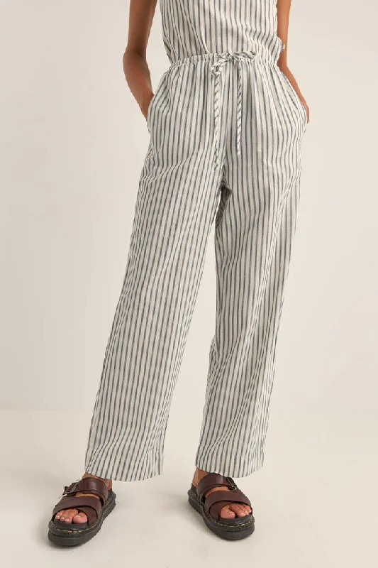 Rhythm Frankie Elastic Pant - NAVY STRIPE Comfy Zip-Up Pants