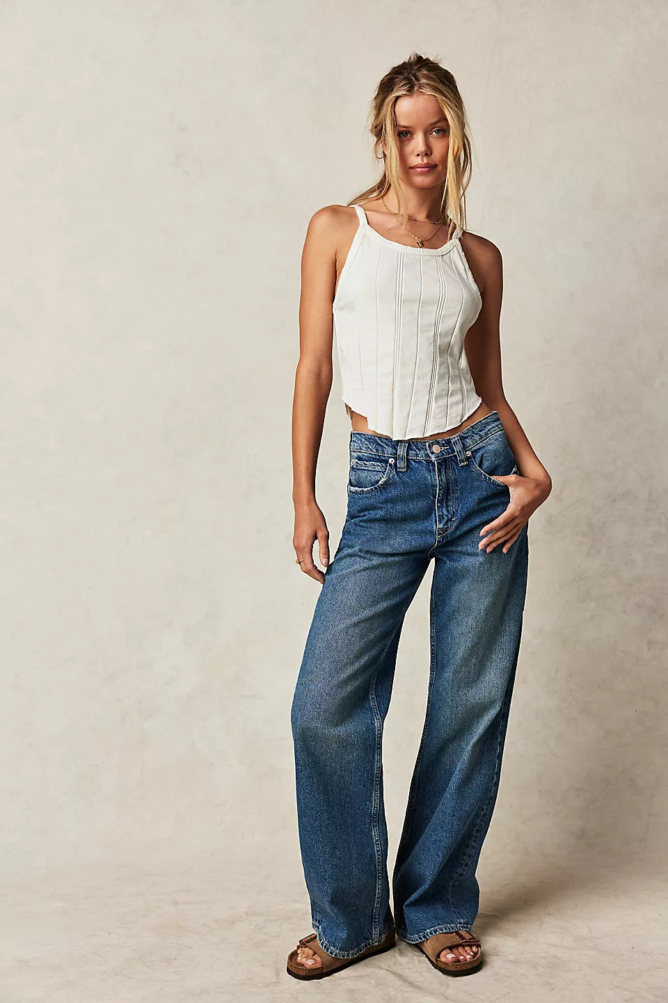 Free People Tinsley Baggy High Rise Pant - Hazey Blue Fashionable Sporty Pants