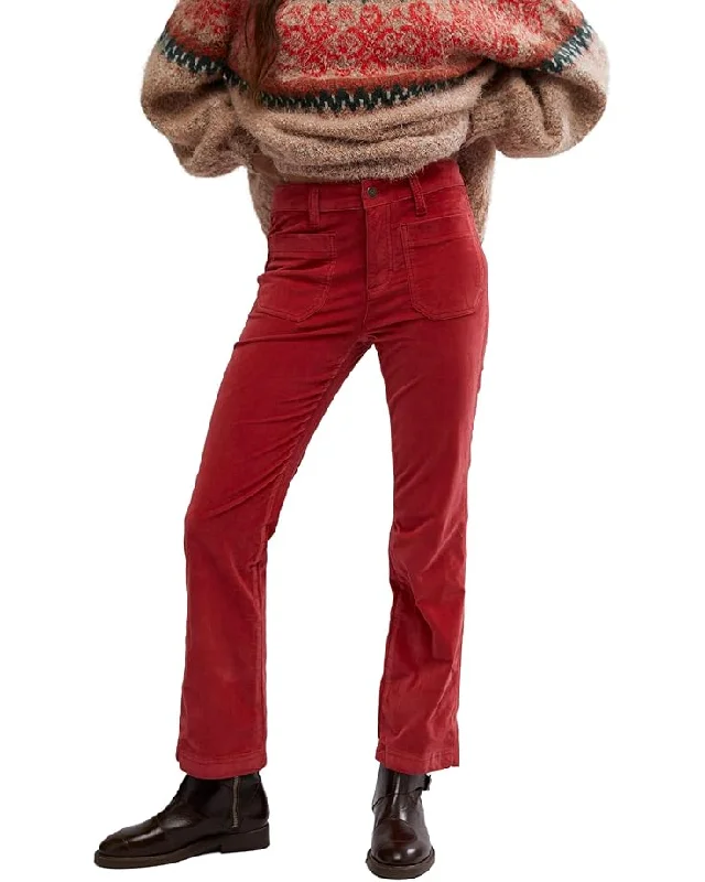 Free People High Time Velvet Kick Flare Pants - RED DAHLIA Elegant High-Waist Pants