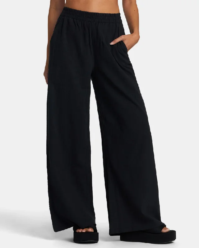 RVCA YUME WIDE LEG PANTS - BLACK Cozy Full-Length Pants