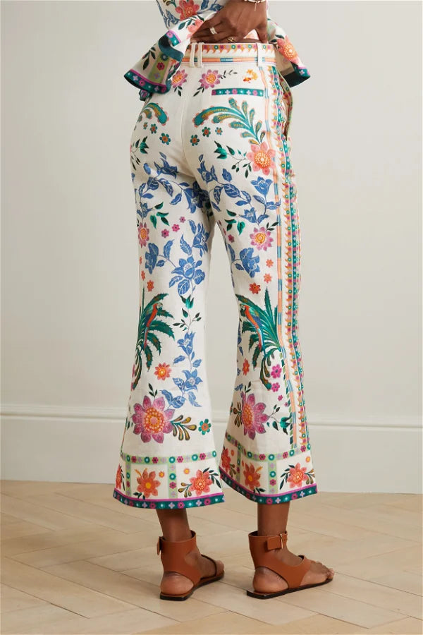 Ginger Crop Flare Pant Cream Multi Modern Stretch Trousers