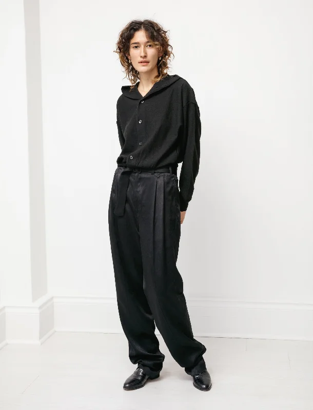 Pleated Pants Satin Black Soft Stretch Leggings