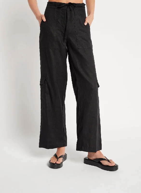 Black Cargo Pants Women Trendy Wide-Legged Trousers