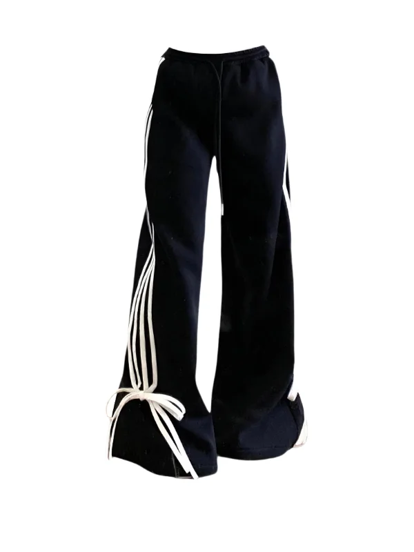 'Weakness' Ribbon Striped Wide Leg Pants Elegant Palazzo Trousers