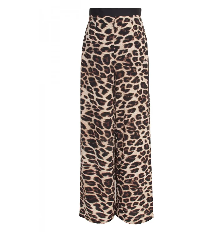 Safari Brown Leopard Marbella Pants Black Stretch Fit Pants