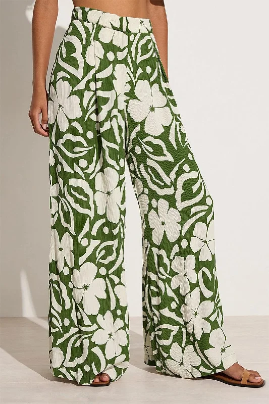Felicity Pants Pavito Floral-Olive Elegant High-Waist Pants