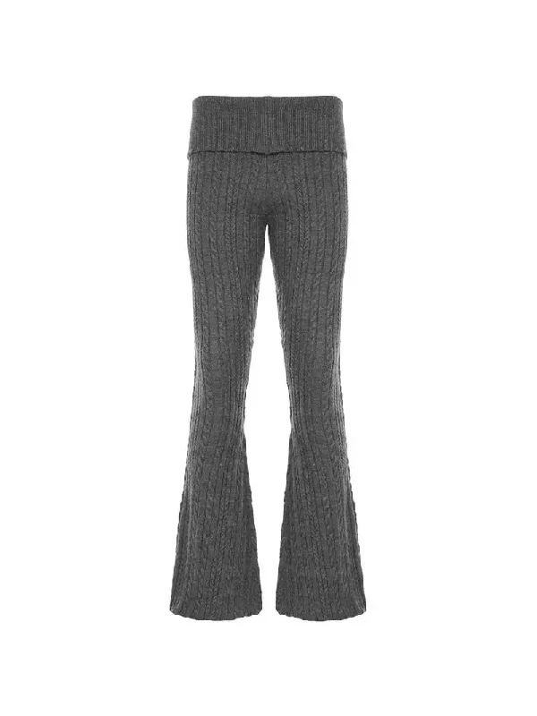'Gray' Acubi Style Knitted Bell Bottom Pants Comfortable Jogger Trousers