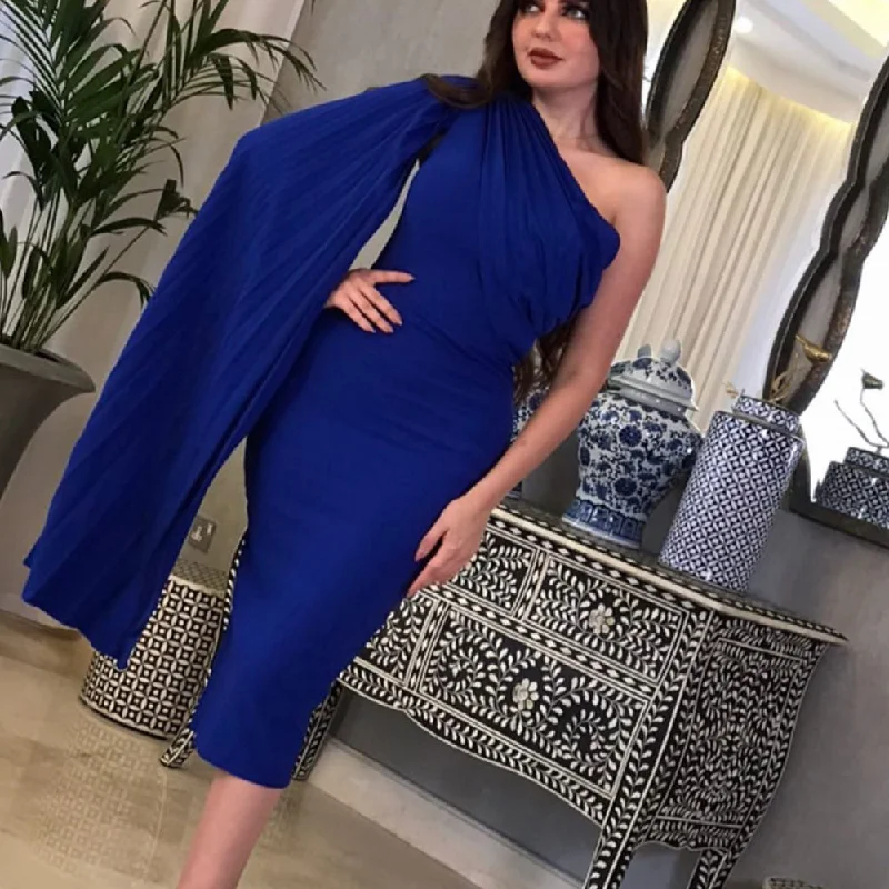 one shoulder royal blue evening dresses 2021 arabic elegant simple evening gown vestido de fiesta