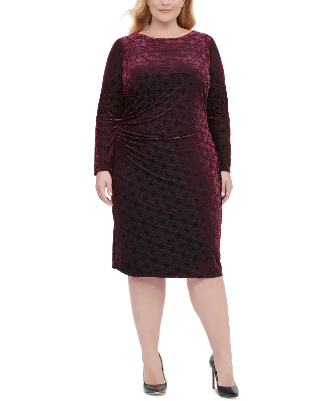 Tommy Hilfiger Women's Plus Size Long-Sleeve Velvet Burnout Sheath Dress Red Size 20 | Red Tommy Hilfiger Women's Plus Size Long-Sleeve Velvet Burnout Sheath Dress Red Size 20 | Red