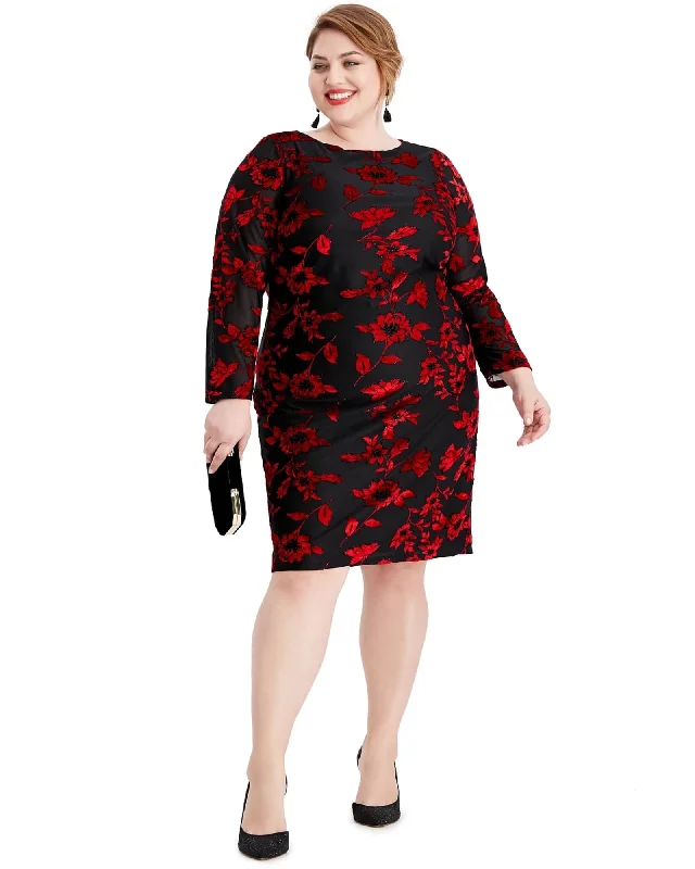 Jessica Howard Women's Plus Size Embellished Floral Burnout Dress Charcoal Size 22W | Gray