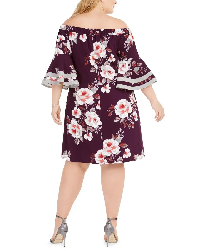 Love Squared Women's Trendy Plus Size Off-The-Shoulder Floral Dress Purple Size 2X | Purple