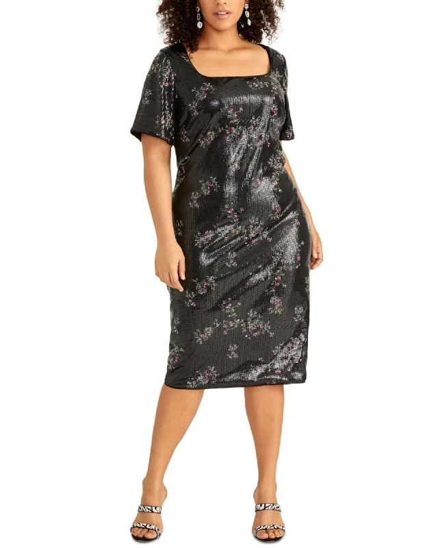 Rachel Roy Women's Trendy Plus Floral Sequin Dress Black Size 20W | Black
