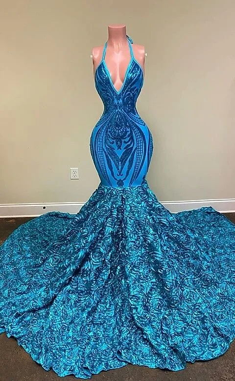 modest evening dresses long blue sequin applique elegant mermaid halter formal dress vestido de fiesta modest evening dresses long blue sequin applique elegant mermaid halter formal dress vestido de fiesta