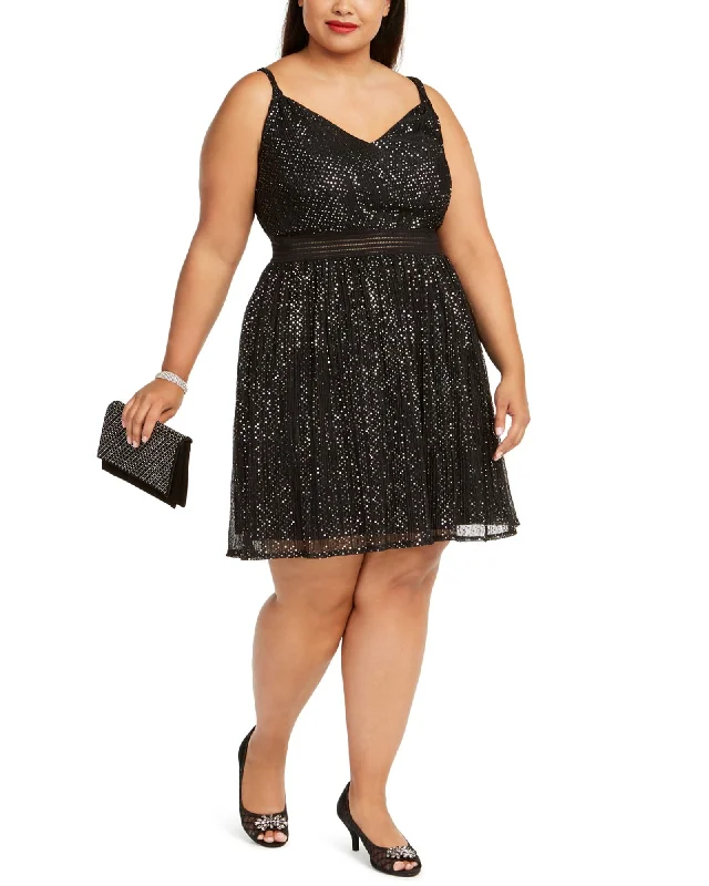 City Studios Women's Trendy Plus Size Metallic Fit & Flare Dress Silver Size 18 | Silver