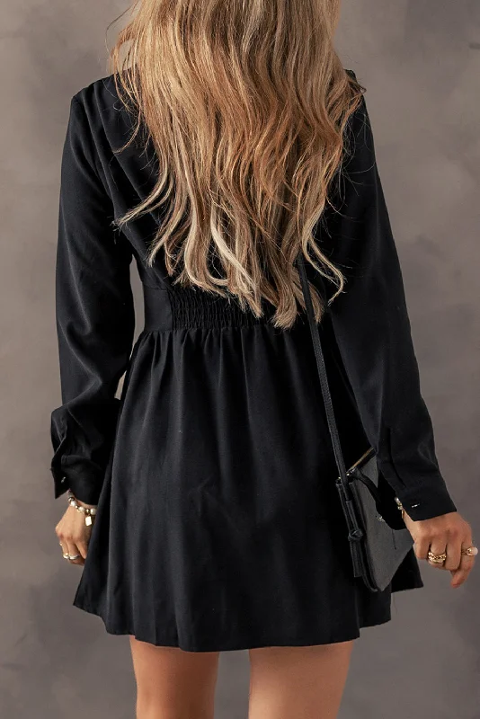 Black Casual Button-Down Dress