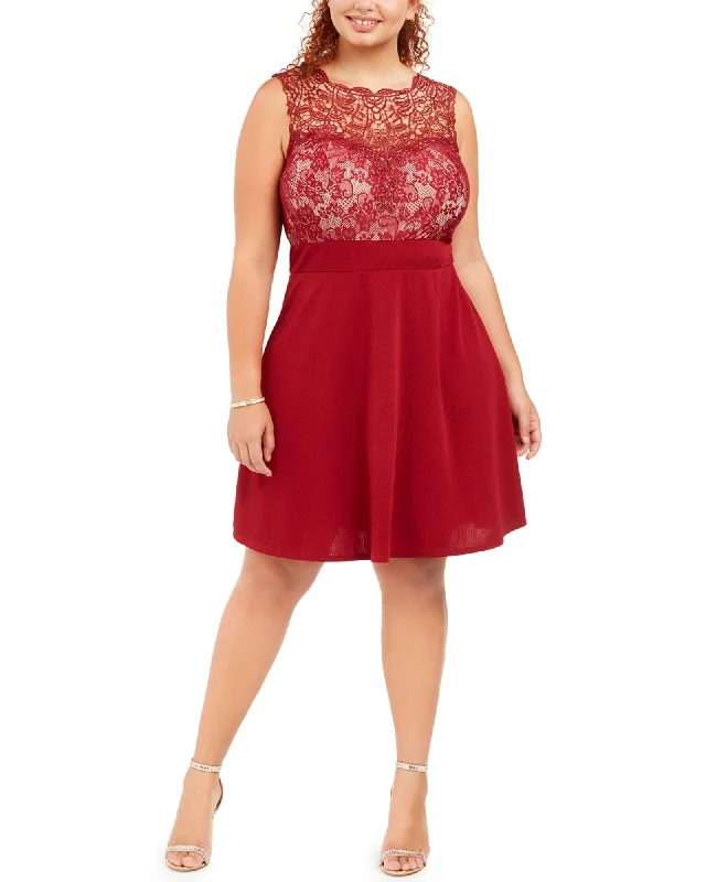 Love Women's Squared Trendy Plus Size Lace Fit & Flare Dress Red Size 2 Extra Large | Red