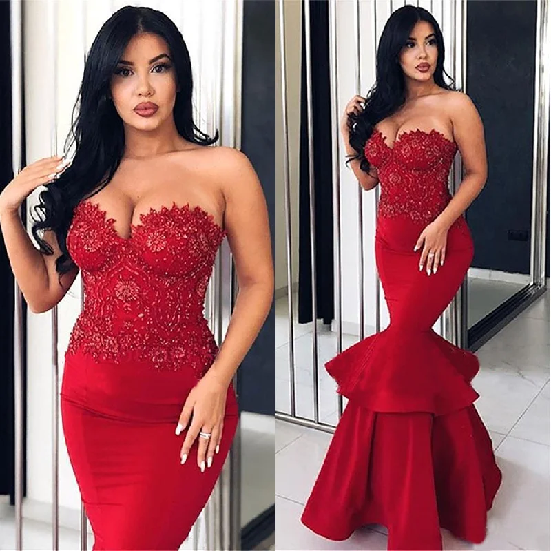 red evening dresses long tiered lace applique beaded mermaid elegant formal wear gown red evening dresses long tiered lace applique beaded mermaid elegant formal wear gown