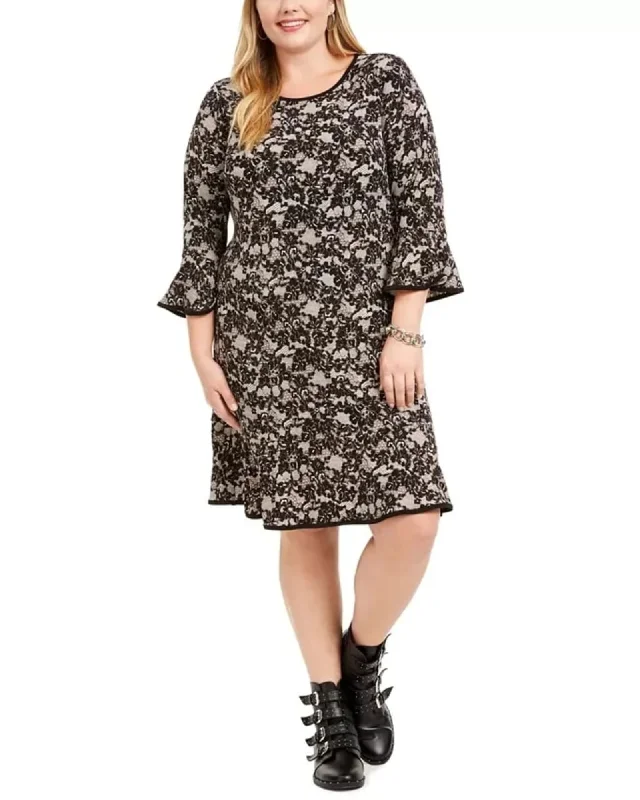 Michael Kors Women's Plus Printed Shift Flounce Dress White Size 1X | White
