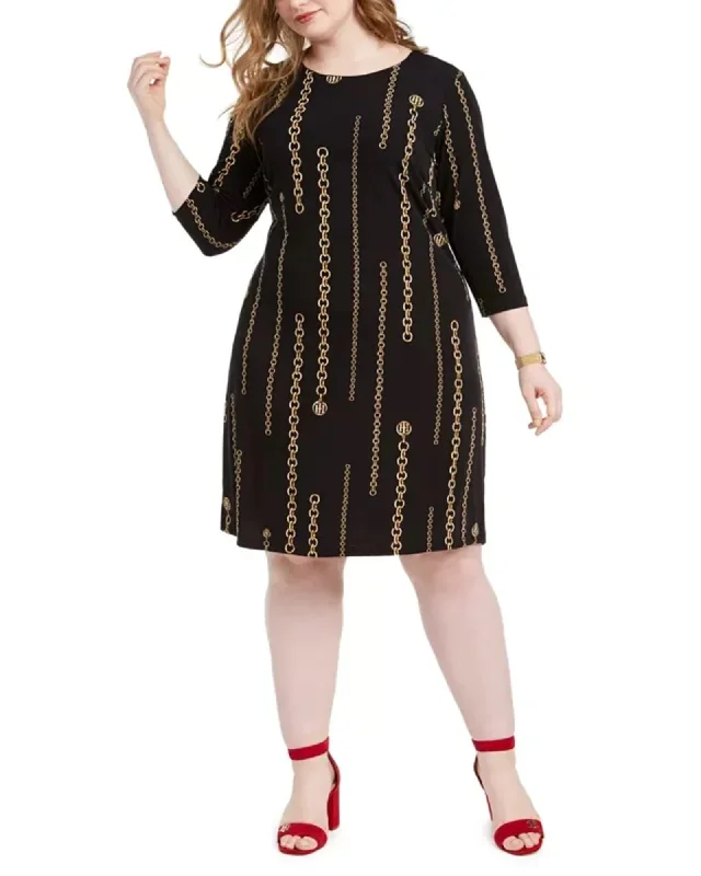 Tommy Hilfiger Women's Plus Chain Print Dress Black Size 18W | Black