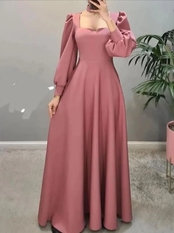 Vintage A-line Long Sleeves Satin Prom Dress cc909