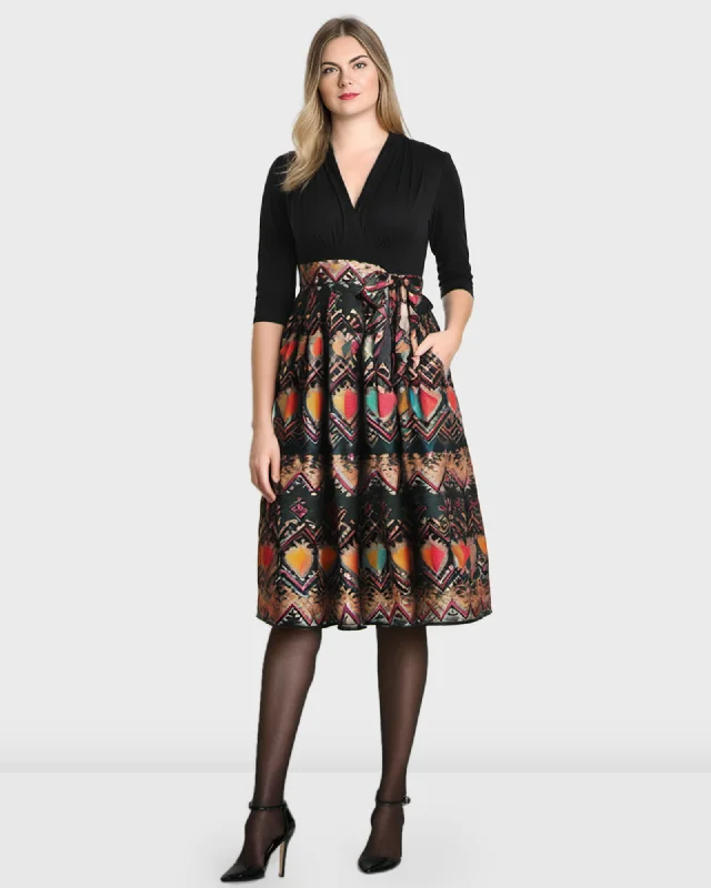 Graphic Print Mixed Media Dress | Black