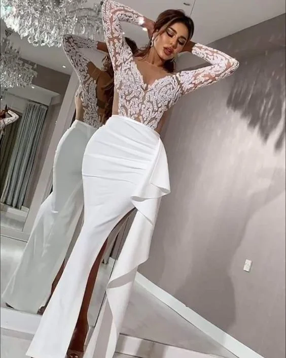 dubai evening dresses long sleeve v neck beaded applique mermaid white elegant formal evening gown dubai evening dresses long sleeve v neck beaded applique mermaid white elegant formal evening gown